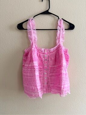 Muche et Muchette Lace Cropped Floral Pink Top